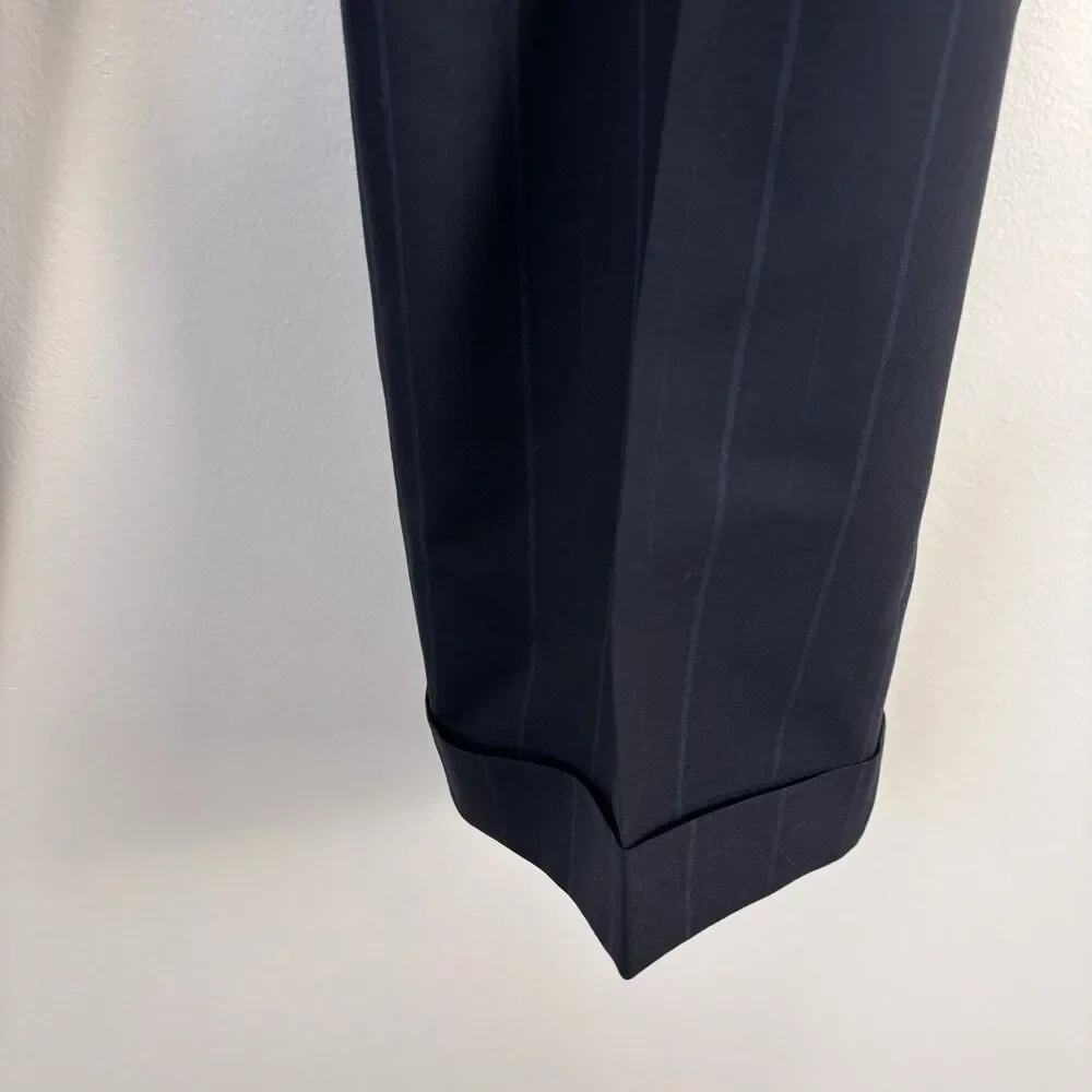 Gieves & Hawkes Savile Row Suit 48 LNG 100% Wool Pinstripe Navy Blue Franco's